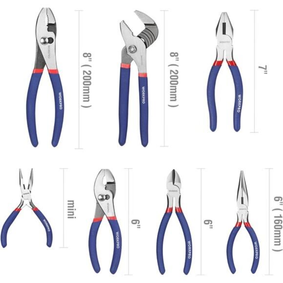 Workpro Pliers Set with Groove Joint, Long Nose, Slip Joint - Picture 2 of 8